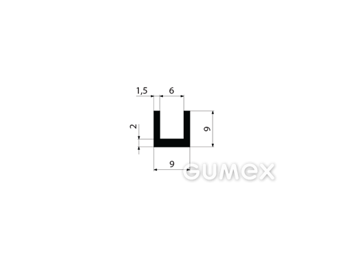 "U" Gummiprofil, 9x9/6mm, 2-Ströme, 70°ShA, EPDM, -40°C/+100°C, schwarz, 